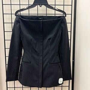 THEORY OFF THE SHOULDER PIN STRIPE JACKET